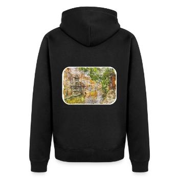 Bruges Belgique Aquarelle Esquisse Illustration - Veste à capuche bio Premium Unisexe - noir - Dos - Nico (187cm)