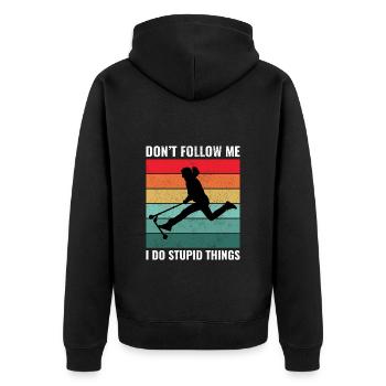 Stunt Scooter Freestyle Scootering Vintage Retro - Unisex Premium Bio Zip Hoodie - Schwarz - Hinten - Nico (187cm)