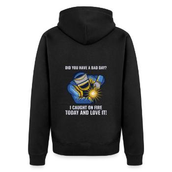 Schweißer Schweißer Metallbau Eisenarbeiter lustig - Unisex Premium Bio Zip Hoodie - Schwarz - Hinten - Nico (187cm)