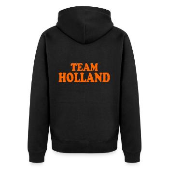Team holland - Unisex Premium Bio Zip Hoodie - Schwarz - Hinten - Nico (187cm)