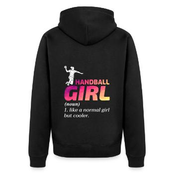 Handball Mädchen Handballer Lustiger Spruch - Unisex Premium Bio Zip Hoodie - Schwarz - Hinten - Nico (187cm)