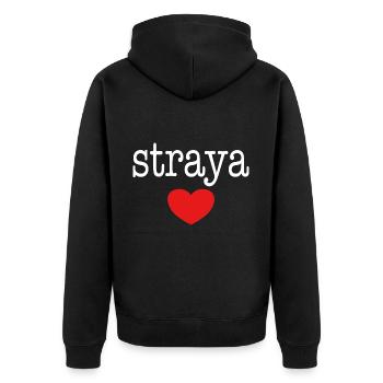 straya with heart - Unisex Premium Bio Zip Hoodie - Schwarz - Hinten - Nico (187cm)