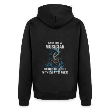 Schwimmen wie ein Musiker - Unisex Premium Bio Zip Hoodie - Schwarz - Hinten - Nico (187cm)
