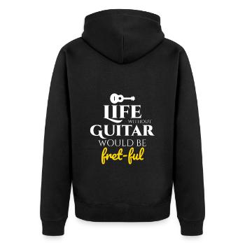 Fret-fully Funny: Célébrer la vie avec des guitares - Veste à capuche bio Premium Unisexe - noir - Dos - Nico (187cm)