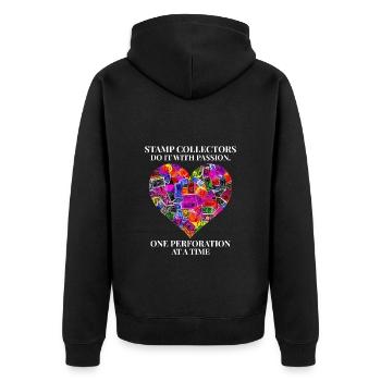 Leidenschaftliche Philatelisten Briefmarkensammler Sammler - Unisex Premium Bio Zip Hoodie - Schwarz - Hinten - Nico (187cm)