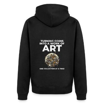 Münzsammler Sammler Numismatischer Numismatiker - Unisex Premium Bio Zip Hoodie - Schwarz - Hinten - Nico (187cm)