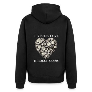 Münzsammler Sammler Numismatischer Numismatiker - Unisex Premium Bio Zip Hoodie - Schwarz - Hinten - Nico (187cm)