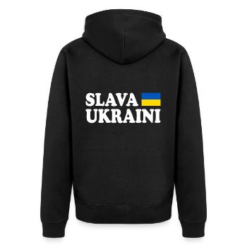 Slava ukraini - Unisex Premium Bio Zip Hoodie - Schwarz - Hinten - Nico (187cm)