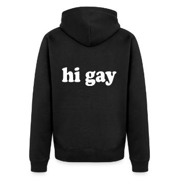 Schwul - Unisex Premium Bio Zip Hoodie - Schwarz - Hinten - Nico (187cm)