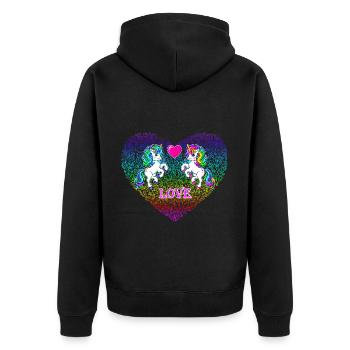 zwei Einhörner Liebe Valentinstag 2022 - Unisex Premium Bio Zip Hoodie - Schwarz - Hinten - Nico (187cm)