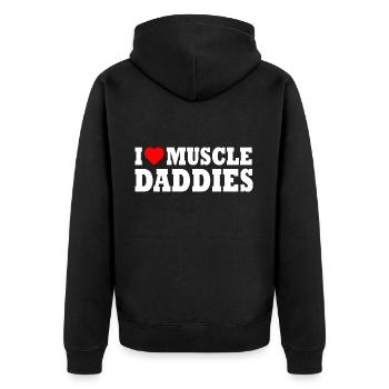 I love muscle daddies - Unisex Premium Bio Zip Hoodie - Schwarz - Hinten - Nico (187cm)