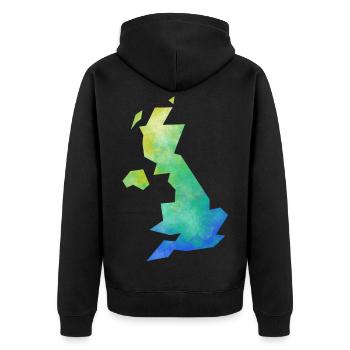 Karte UK - Unisex Premium Bio Zip Hoodie - Schwarz - Hinten - Nico (187cm)