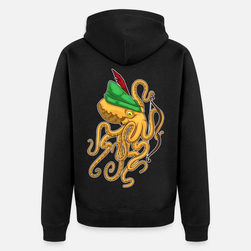 Krake Bogenschütze Bogen - Unisex Premium Bio Zip Hoodie - Schwarz