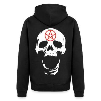 Crâne blanc et pentagramme rouge - Veste à capuche bio Premium Unisexe - noir - Dos - Nico (187cm)