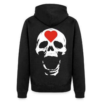Der weiße Schädel und das Herz - Unisex Premium Bio Zip Hoodie - Schwarz - Hinten - Nico (187cm)