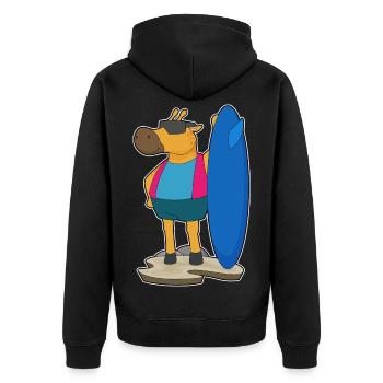Giraffe Surfing Surfboard Summer - Unisex Premium Organic Zip Hoodie - black - Back - Nico (187cm)