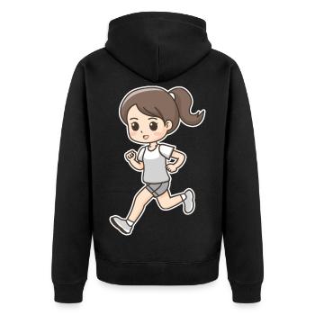 Läuferin Comic Look - Unisex Premium Bio Zip Hoodie - Schwarz - Hinten - Nico (187cm)