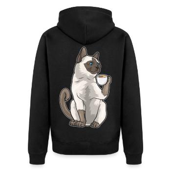 Siamkatze Kaffee Tasse - Unisex Premium Bio Zip Hoodie - Schwarz - Hinten - Nico (187cm)