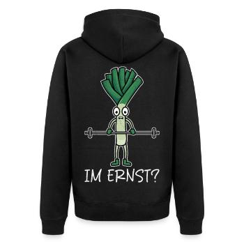 Gewichtheber IM ERNST??? Gym Lustiges - Unisex Premium Bio Zip Hoodie - Schwarz - Hinten - Nico (187cm)
