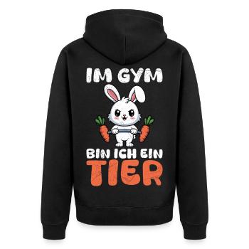 Kraftsport IM GYM BIN ICH EIN TIER Lustiges - Unisex Premium Bio Zip Hoodie - Schwarz - Hinten - Nico (187cm)