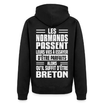 Humour Breton contre Normand - Veste à capuche bio Premium Unisexe - noir - Dos - Nico (187cm)