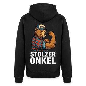 Proud Uncle Bear - Unisex Premium Organic Zip Hoodie - black - Back - Nico (187cm)