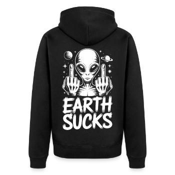 Alien Stinkefinger - Unisex Premium Bio Zip Hoodie - Schwarz - Hinten - Nico (187cm)