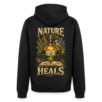 Apotheker Kräutersammler Apothekerin Nature Heals - Unisex Premium Bio Zip Hoodie - Schwarz - Hinten - Nico (187cm)