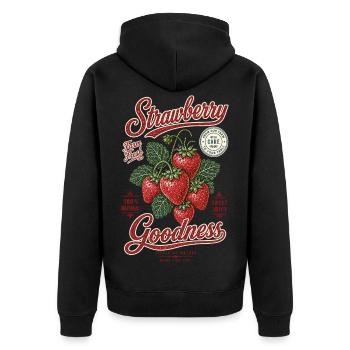 Erdbeeren Strawberry Goodness Shirt - Unisex Premium Bio Zip Hoodie - Schwarz - Hinten - Nico (187cm)