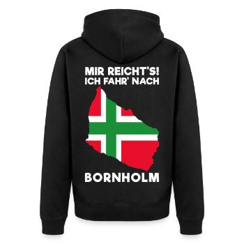 Bornholm Spruch - Unisex Premium Bio Zip Hoodie - Schwarz - Hinten - Nico (187cm)