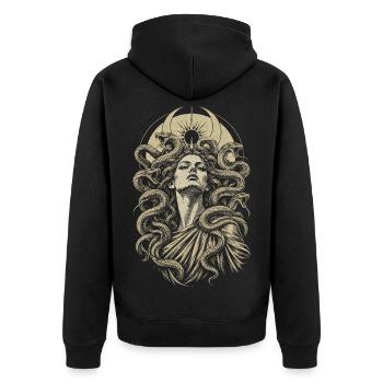 Medusa Schlangen Gorgone Gothic Mythologie - Unisex Premium Bio Zip Hoodie - Schwarz - Hinten - Nico (187cm)