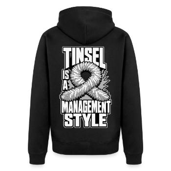 Lametta – Tinsel Is a Management Style - Unisex Premium Bio Zip Hoodie - Schwarz - Hinten - Nico (187cm)