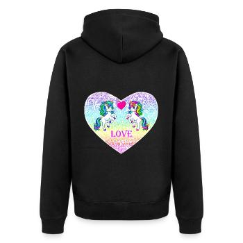 Einhorn Paar Herz Liebe Valentinstag 2022 - Unisex Premium Bio Zip Hoodie - Schwarz - Hinten - Nico (187cm)