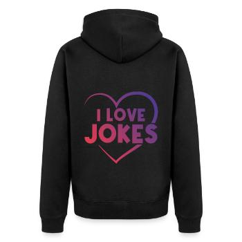 Ich liebe Witze Herz - Unisex Premium Bio Zip Hoodie - Schwarz - Hinten - Nico (187cm)