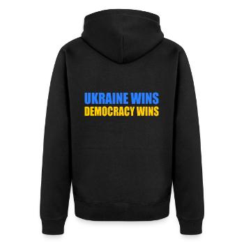 Ukraine wins democracy wins - Unisex Premium Organic Zip Hoodie - black - Back - Nico (187cm)