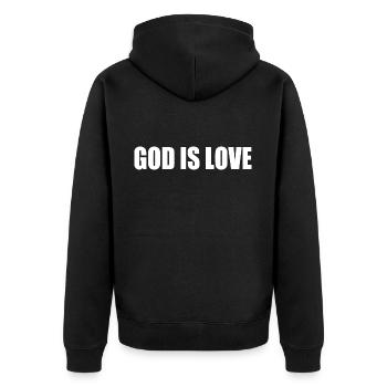 God is love - Unisex Premium Bio Zip Hoodie - Schwarz - Hinten - Nico (187cm)