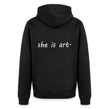 She is art - Unisex Premium Bio Zip Hoodie - Schwarz - Hinten - Nico (187cm)