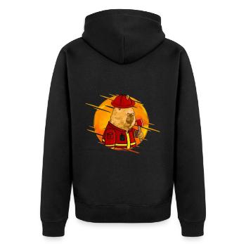 Fireman Capybara - Unisex Premium Organic Zip Hoodie - black - Back - Nico (187cm)