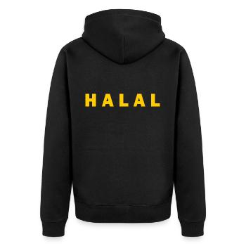 Halal - Unisex Premium Bio Zip Hoodie - Schwarz - Hinten - Nico (187cm)