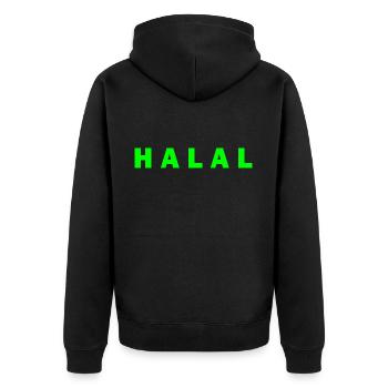 Halal - Unisex Premium Bio Zip Hoodie - Schwarz - Hinten - Nico (187cm)