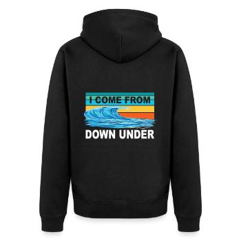 I COME FROM DOWN UNDER - Unisex Premium Bio Zip Hoodie - Schwarz - Hinten - Nico (187cm)