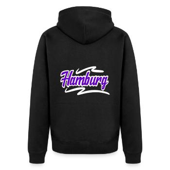 Hamburg - Unisex Premium Organic Zip Hoodie - black - Back - Nico (187cm)