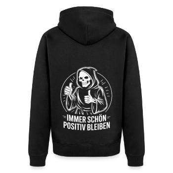 Immer schön positiv Skull Reaper Daumen hoch - Unisex Premium Bio Zip Hoodie - Schwarz - Hinten - Nico (187cm)