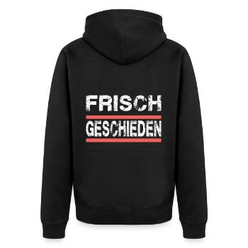 Frisch Geschieden für Geschiedene und Getrennte - Unisex Premium Bio Zip Hoodie - Schwarz - Hinten - Nico (187cm)