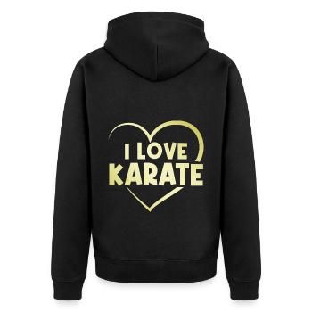 Ich liebe Karate Herz - Unisex Premium Bio Zip Hoodie - Schwarz - Hinten - Nico (187cm)