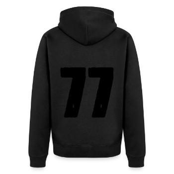 77 Zahl Trikot - Unisex Premium Bio Zip Hoodie - Schwarz - Hinten - Nico (187cm)