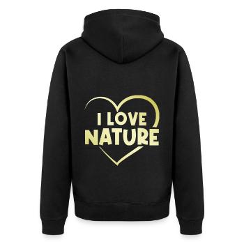 Ich liebe Natur - Unisex Premium Bio Zip Hoodie - Schwarz - Hinten - Nico (187cm)