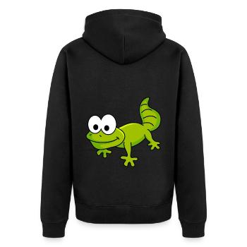 Gecko Comic Tier - Unisex Premium Bio Zip Hoodie - Schwarz - Hinten - Nico (187cm)