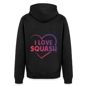 Ich liebe Squash Herz - Unisex Premium Bio Zip Hoodie - Schwarz - Hinten - Nico (187cm)