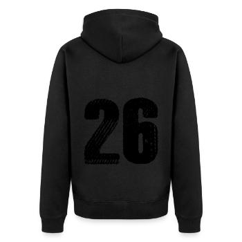 26 Zahl Trikot - Unisex Premium Bio Zip Hoodie - Schwarz - Hinten - Nico (187cm)